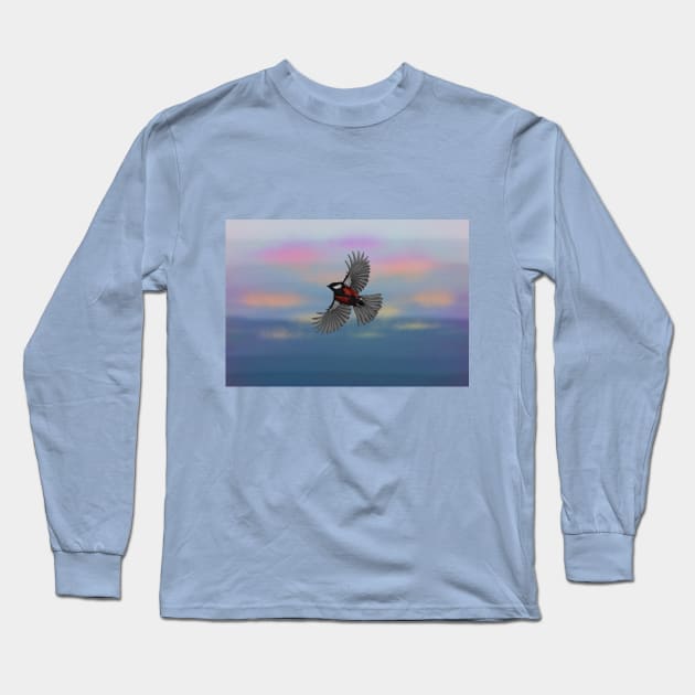 Flying bird in the sky Long Sleeve T-Shirt by HiddenKatrin